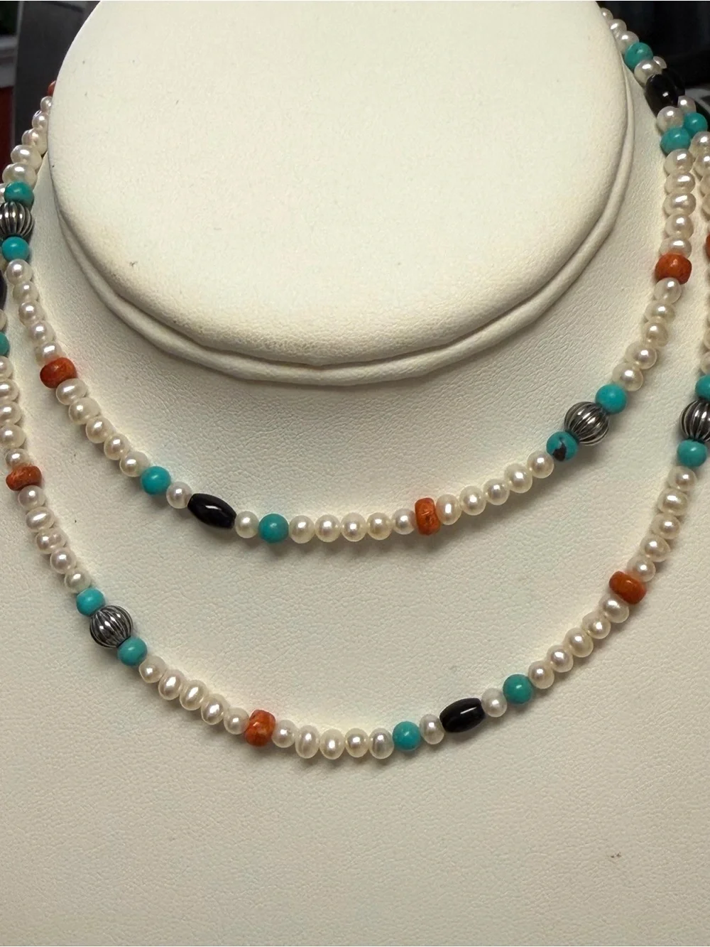 Vintage Carolyn Pollack Sterling Silver Pearl and Multi Stone Necklace - Picture 10 of 10